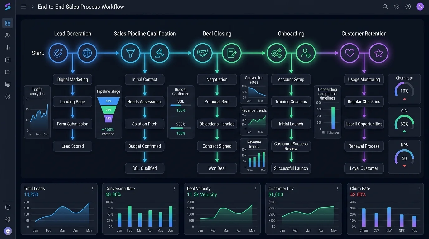End-to-end sales process workflow mapping when learning how to build a custom CRM